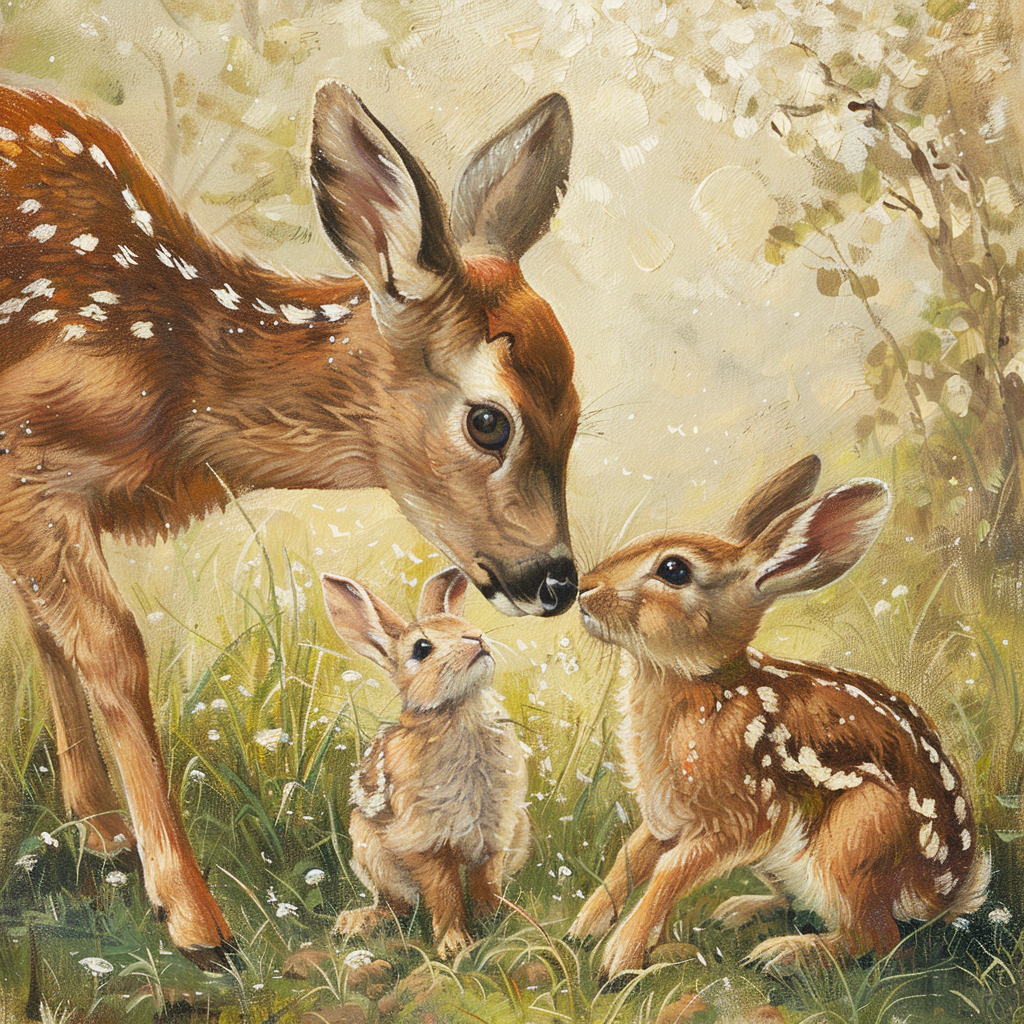 Hirsch und Hase - Diamant-Kunstgemälde