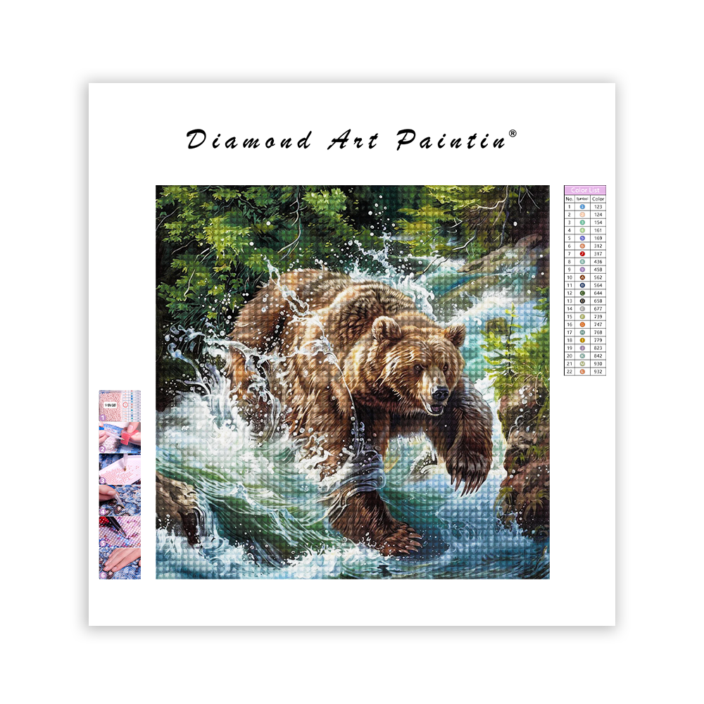 Braunbär am Waldfluss - Diamant-Kunstgemälde