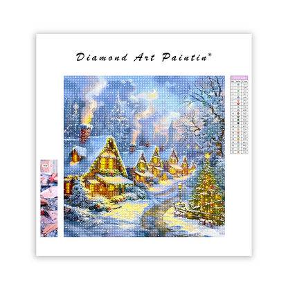 Weihnachtliches Schneedorf - Diamant-Kunstgemälde