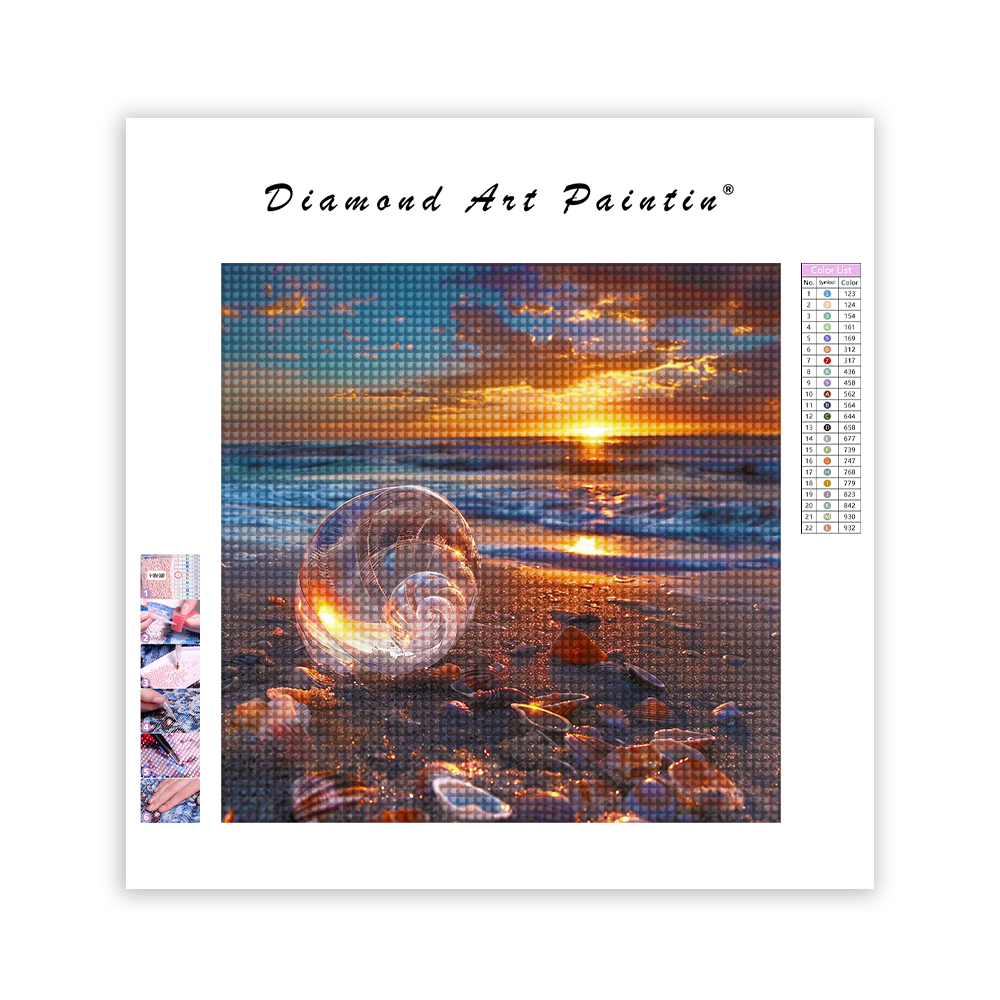 Muscheln am Strand reflektieren schönes Licht - Diamant-Kunstgemälde