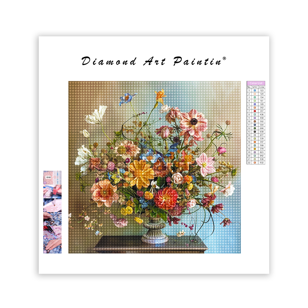 Schöne und üppige Blumenarrangements - Diamant-Kunstgemälde