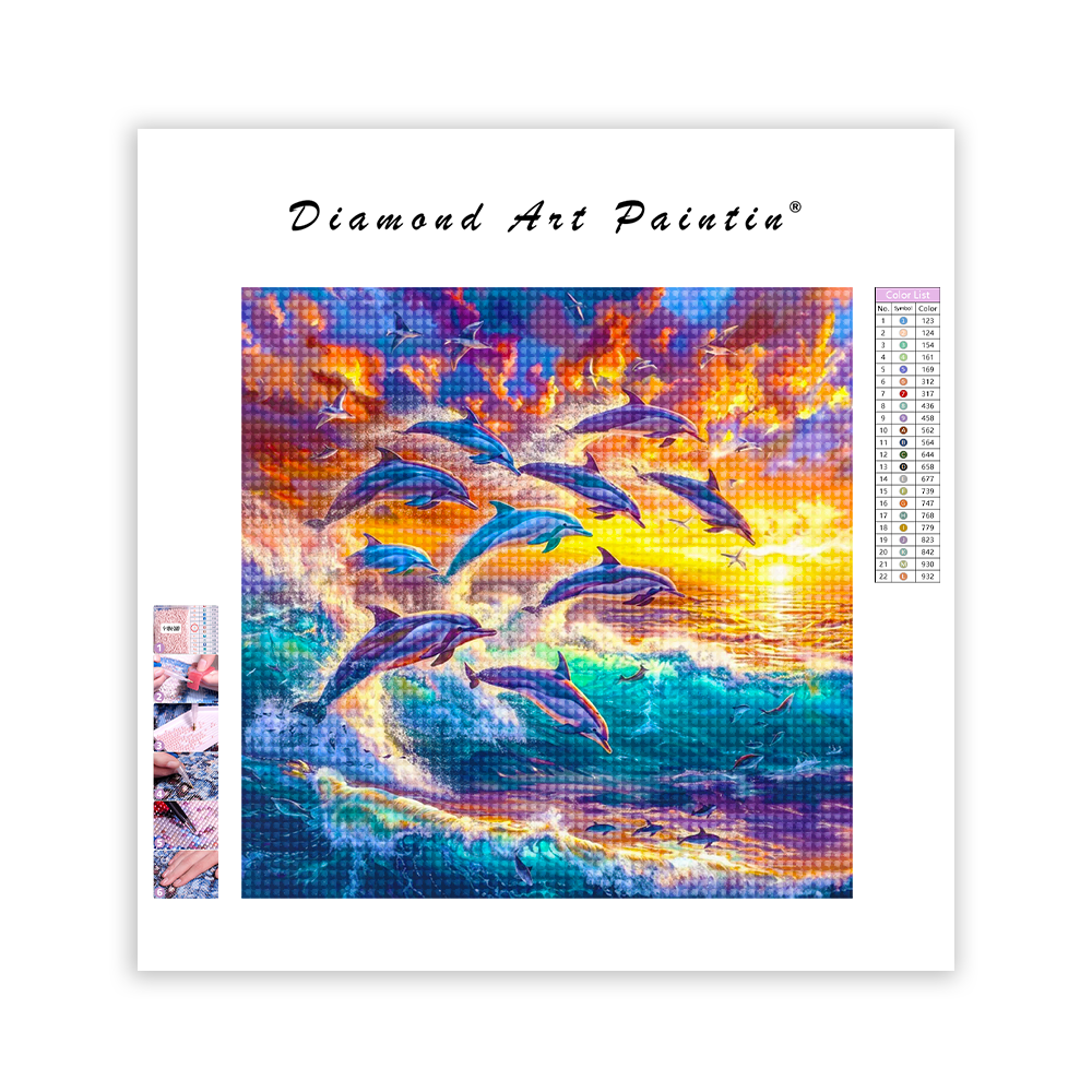 Dolphin Sunset Sea - Diamant-Kunstgemälde