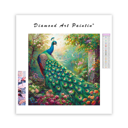 Pfau und Blumen - Diamant-Kunstgemälde