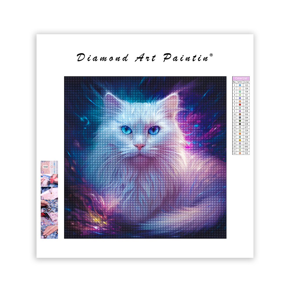 Elegante weiße Katze - Diamant-Kunstgemälde