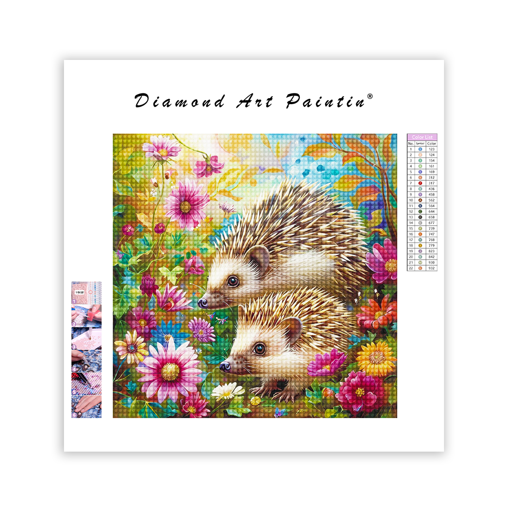 Niedlicher kleiner Igel in den Blumen - Diamant-Kunstgemälde