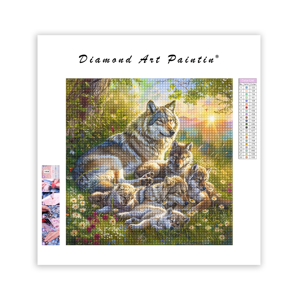 Wolves Forest Family - Diamant-Kunstgemälde