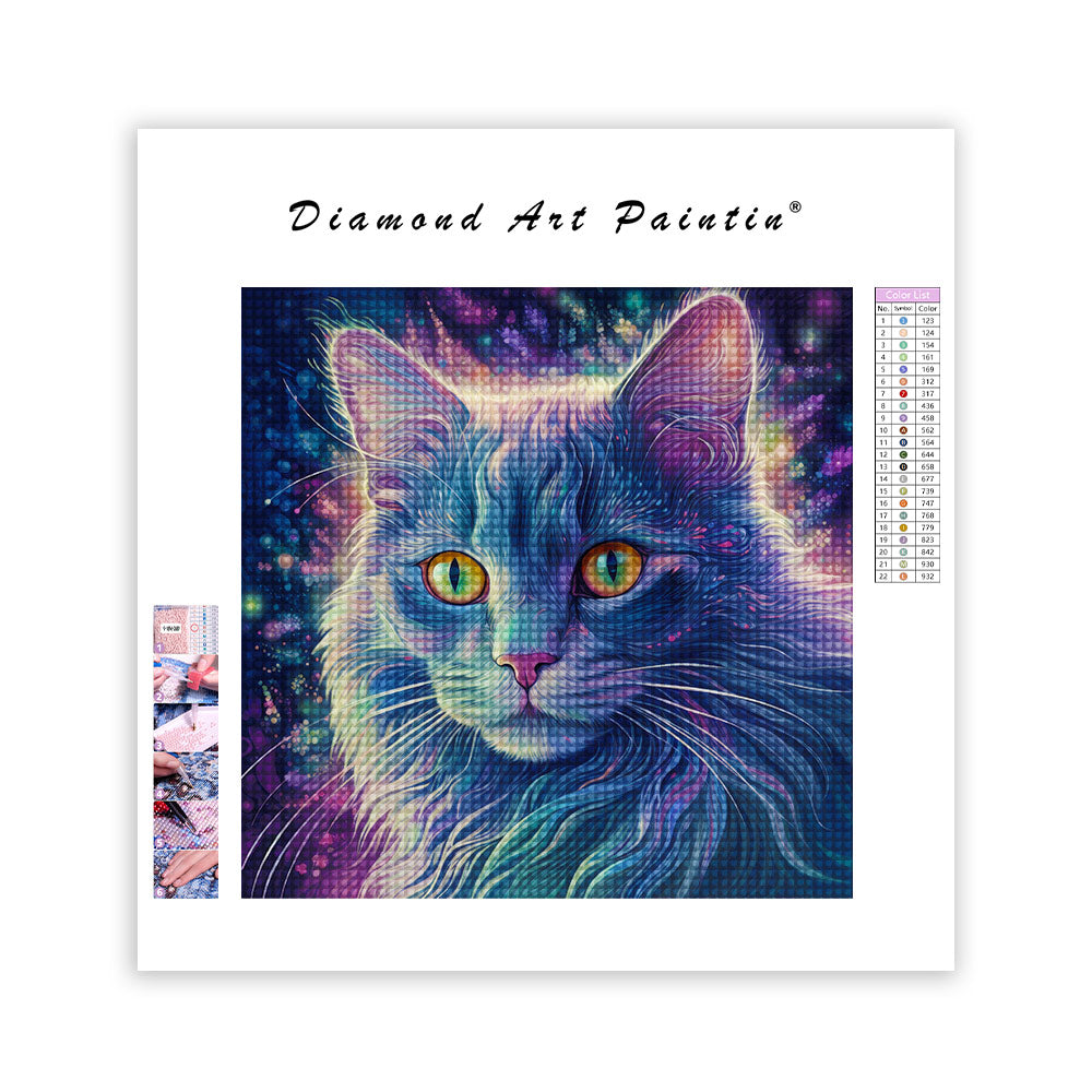 Geheimnisvolle Zauberkatze - Diamant-Kunstgemälde