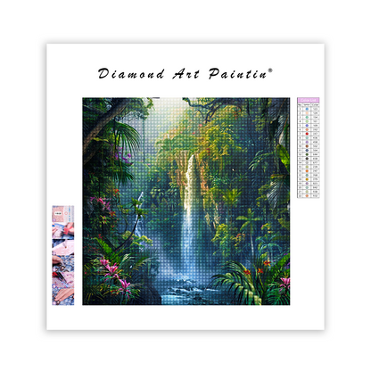 Wasserfall im Regenwald - Diamant-Kunstgemälde