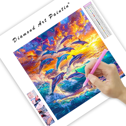 Dolphin Sunset Sea - Diamant-Kunstgemälde