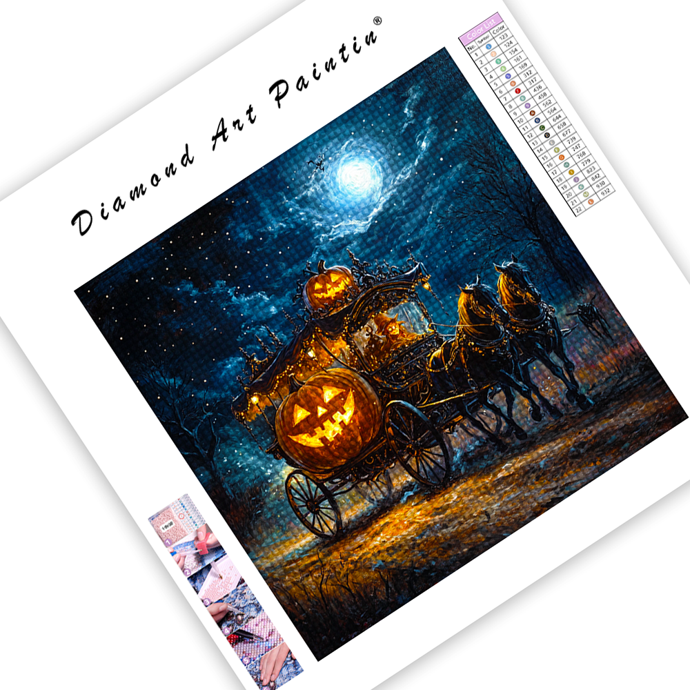 Halloween Kürbiskutsche - Diamant-Kunstgemälde