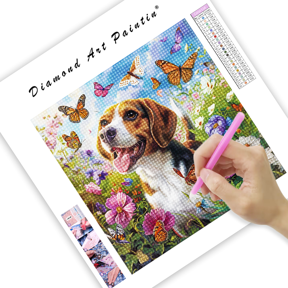 Daffodil Garden Beagle - Diamant-Kunstgemälde