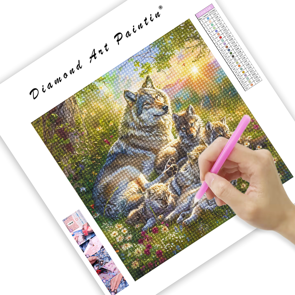 Wolves Forest Family - Diamant-Kunstgemälde