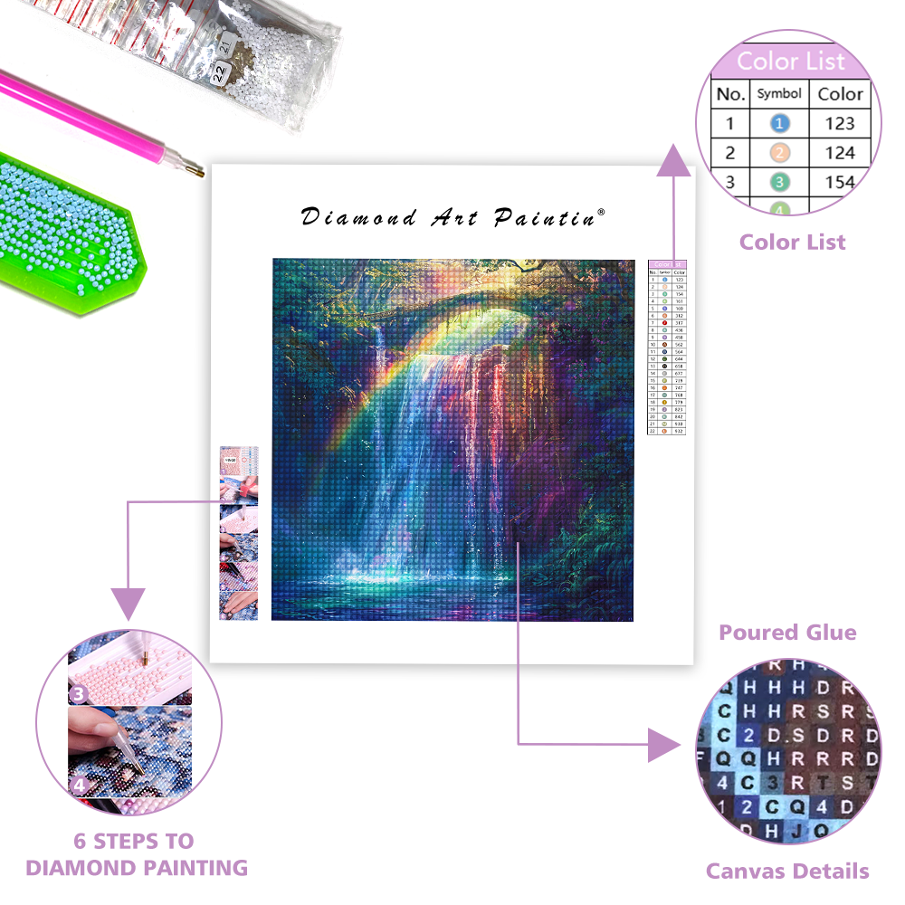 Wasserfall Regenbogen - Diamant-Kunstgemälde