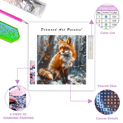 Ein Fuchs in einem verschneiten Wald-Diamant-Kunstgemälde