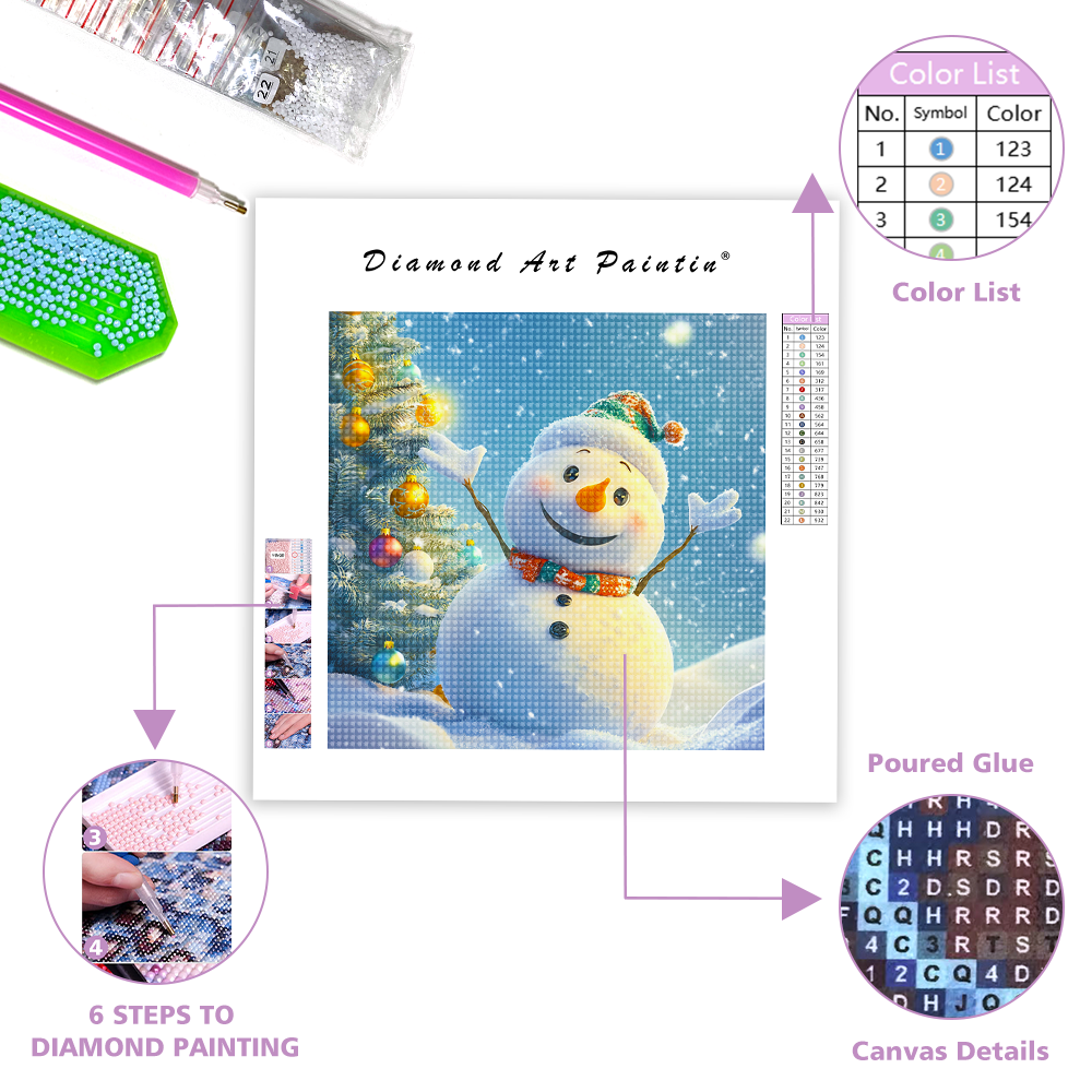 Super süßer Schneemann und Weihnachtsbaum - Diamant-Kunstgemälde