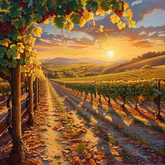 Sonnenuntergang im Weinberg - Diamant-Kunstgemälde