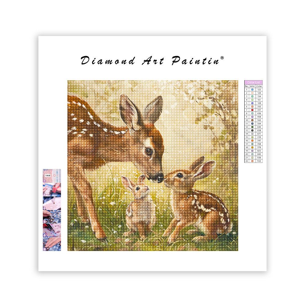 Hirsch und Hase - Diamant-Kunstgemälde