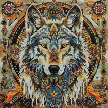 Wolfskopf-Totem-Diamant-Kunstgemälde