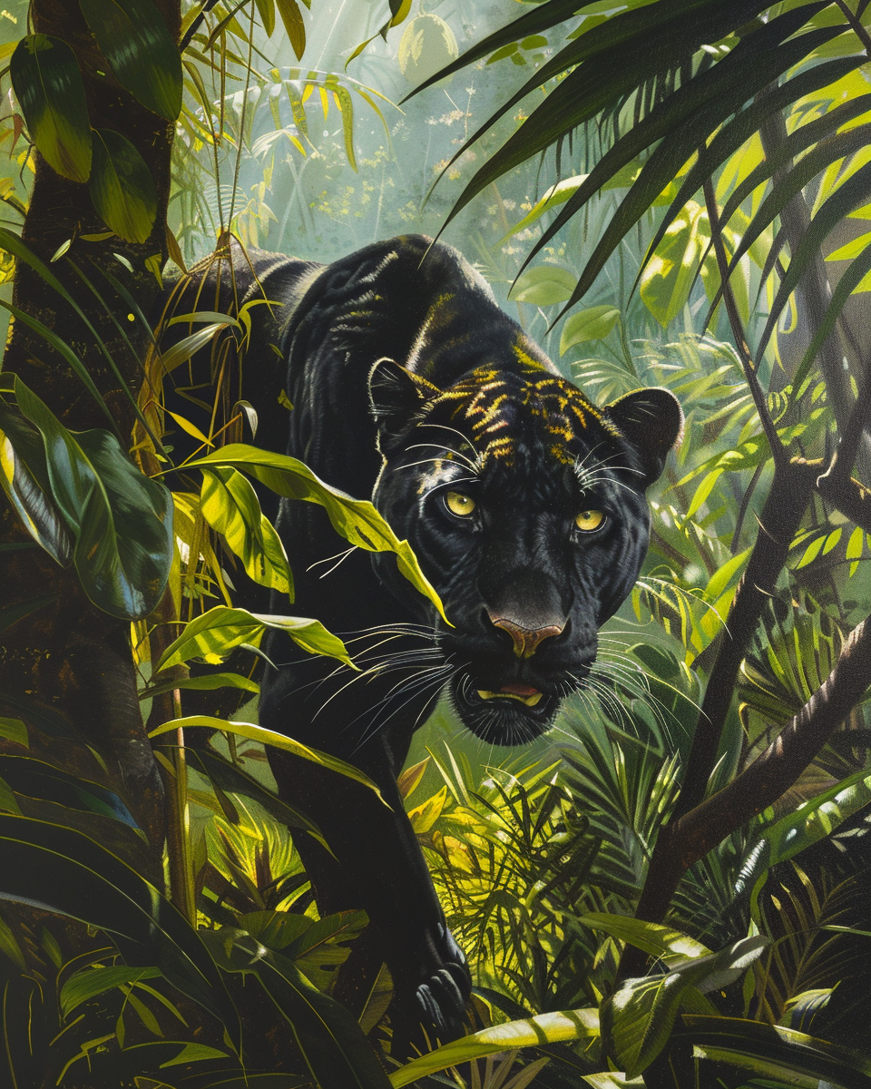 Schwarzer Panther im Dschungel - Diamant-Kunstgemälde