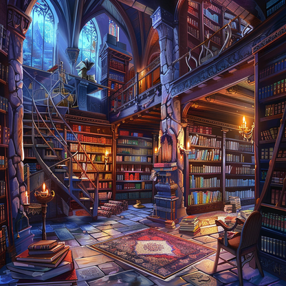 Beautiful Fantasy Gothic Library - Diamant-Kunstgemälde