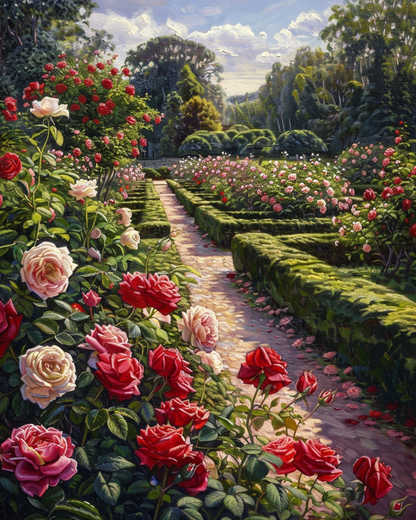 Ein Garten voller bunter Rosen - Diamant-Kunstgemälde