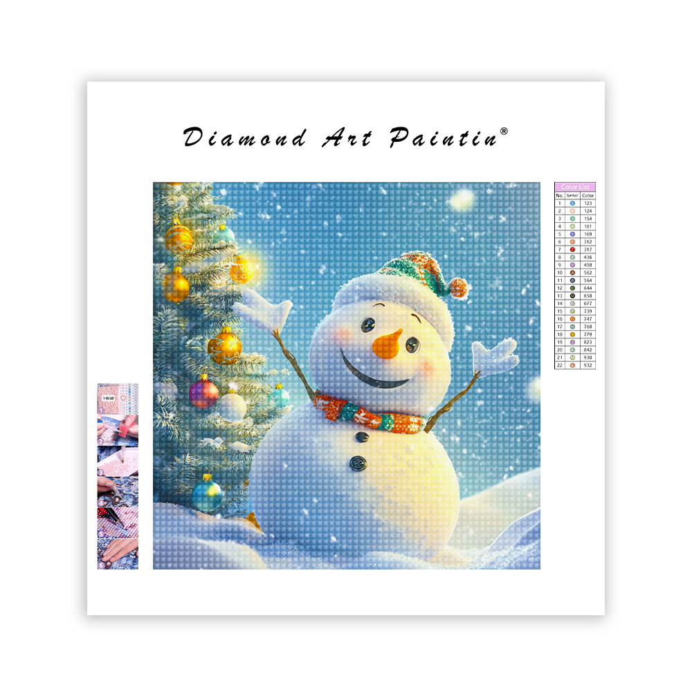 Super süßer Schneemann und Weihnachtsbaum - Diamant-Kunstgemälde