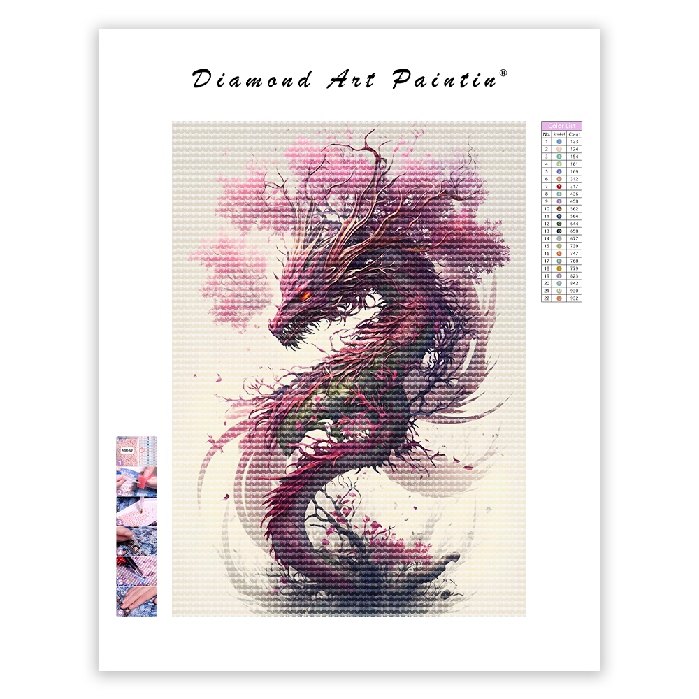 Sakura-Drache - Diamant-Kunstgemälde