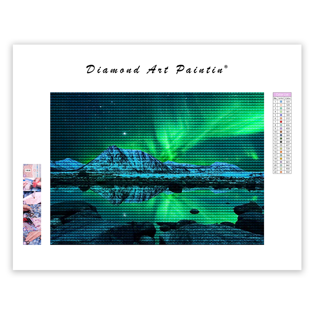 Grüne Aurora und Schneeberg Gletscher - Diamant-Kunstgemälde