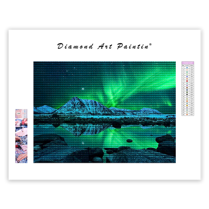 Grüne Aurora und Schneeberg Gletscher - Diamant-Kunstgemälde