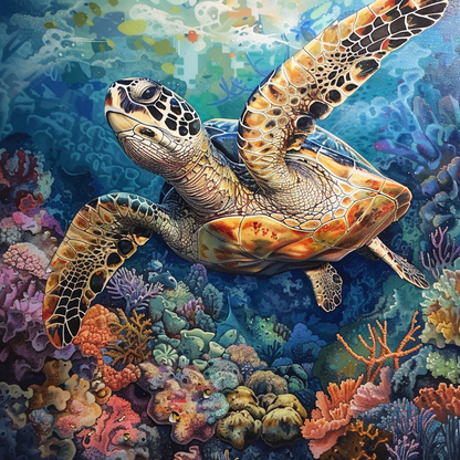 Green Sea Turtle Habitat - Diamant-Kunstgemälde